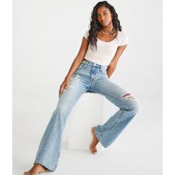 AEROPOSTALE High Rise Flare Jeans Ripped Denim Size 2 S Short - Picture 2 of 11